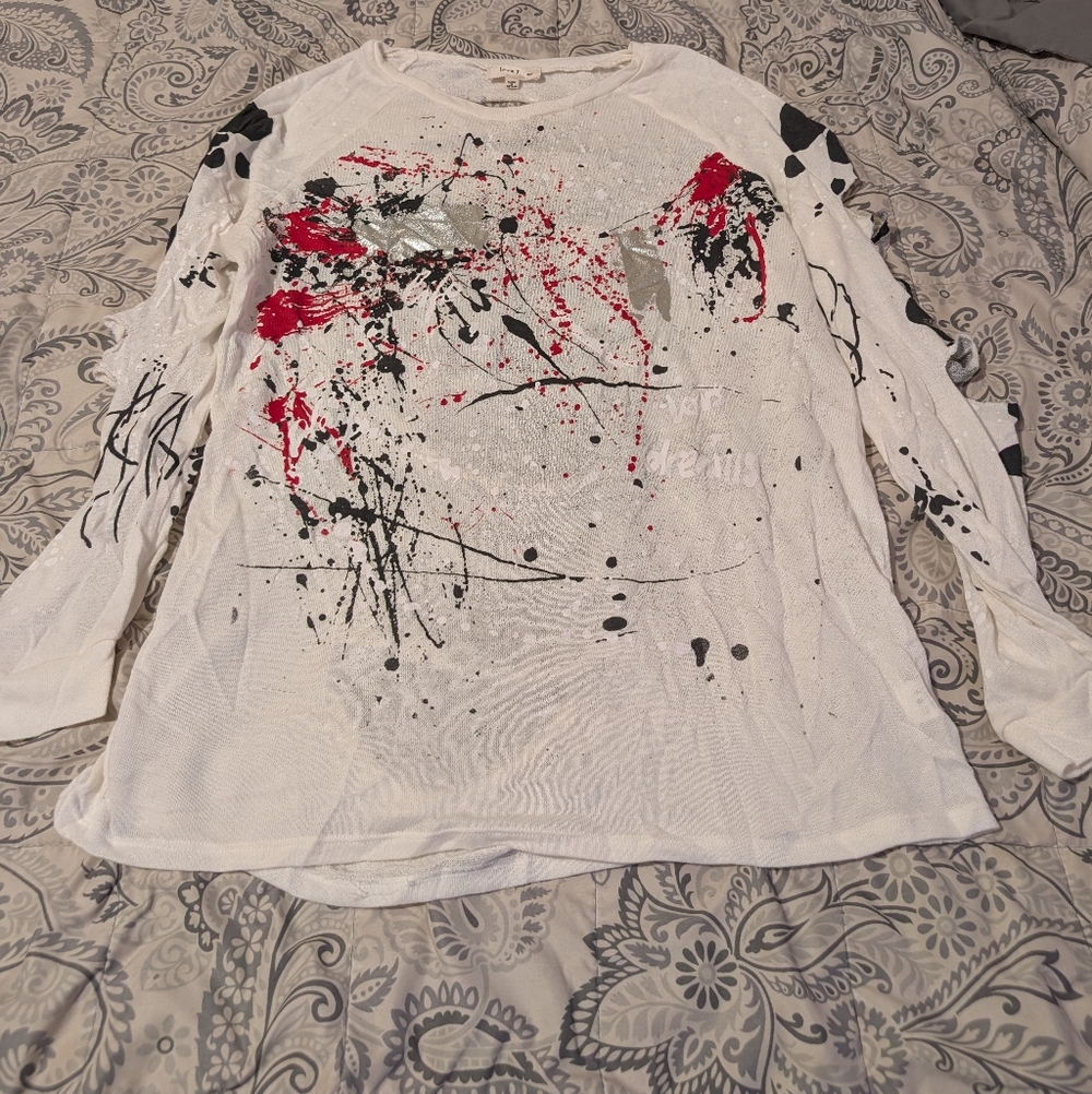 Love J Artistic Black and Red Splatter Top